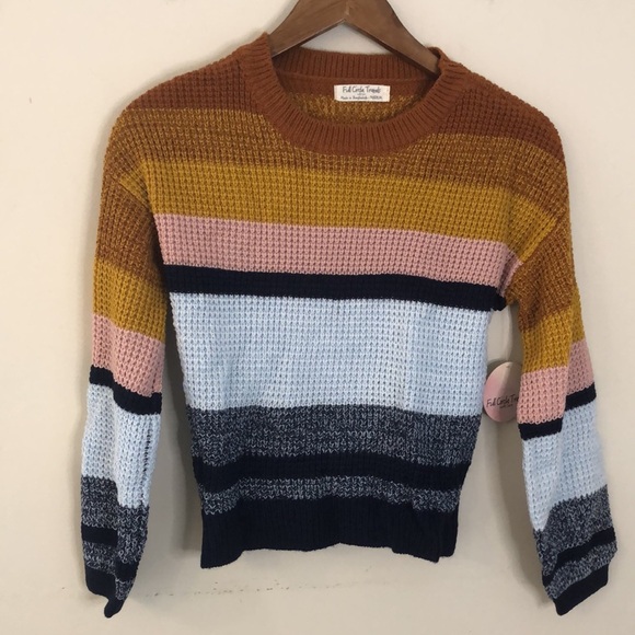 Full Circle Trends Sweaters - Full Circle Trends crop waffle knit sweater vibrant multicolored stripes SZ Med